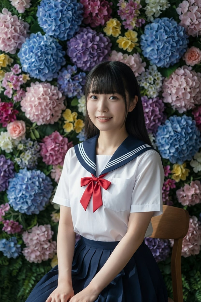 紫陽花とアイドル級美女🌸