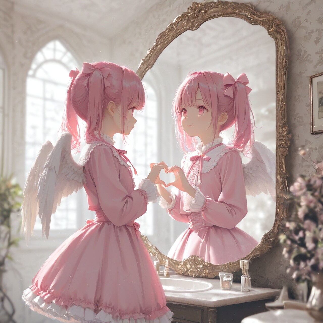 鏡でHeart Hands再び
