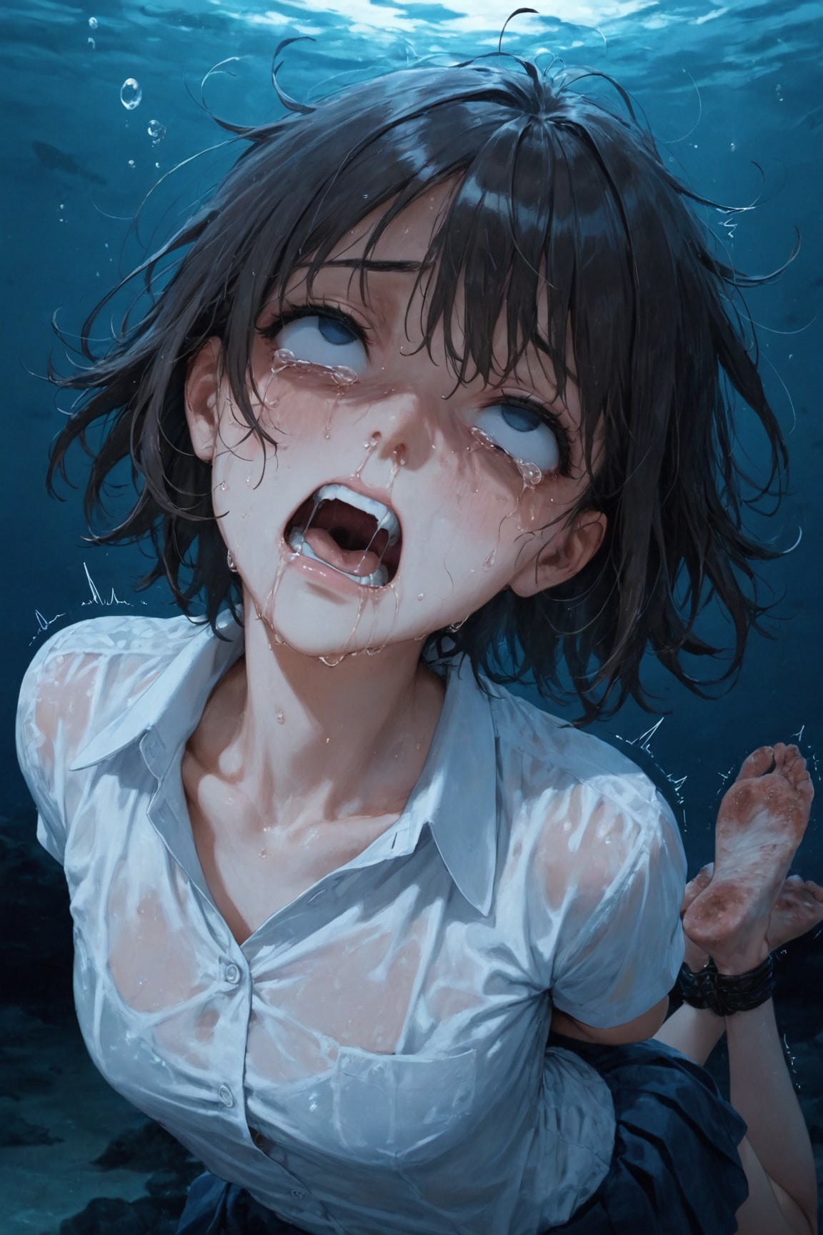 縛られて海に沈められた絶体絶命な女子高生
