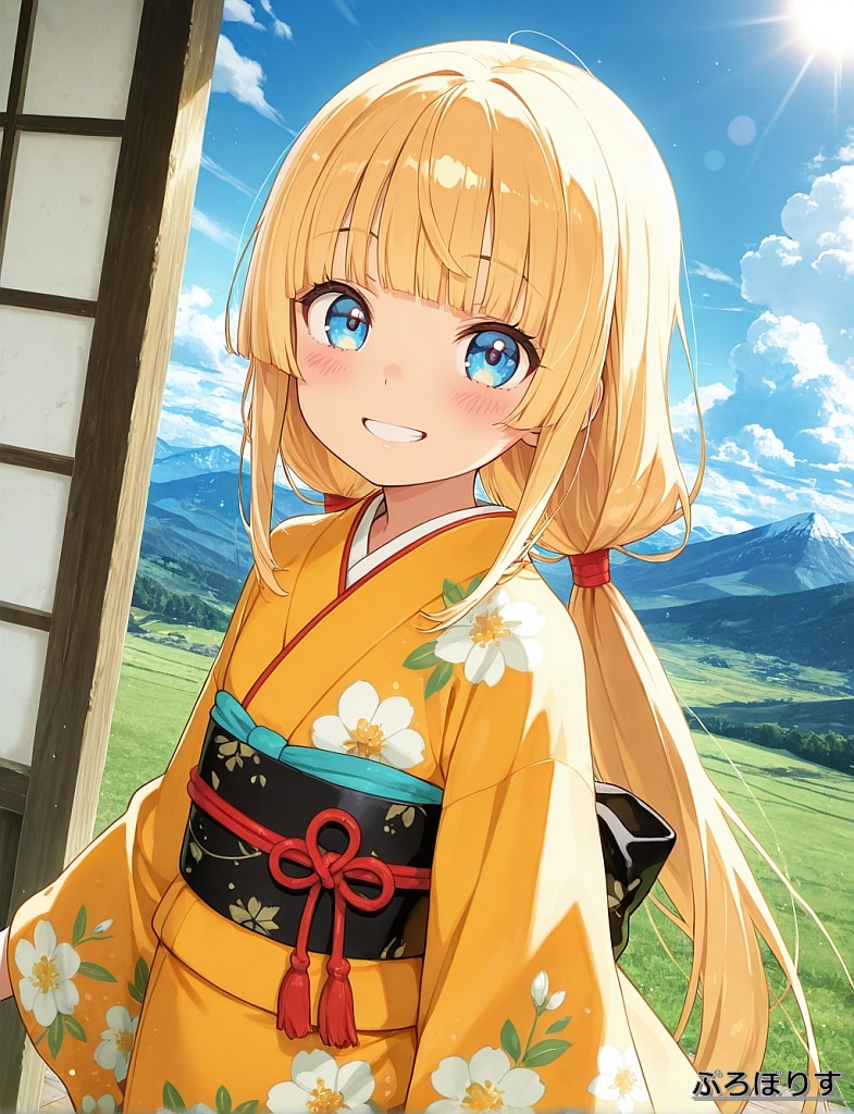 金髪姫カットローツインテール着物娘