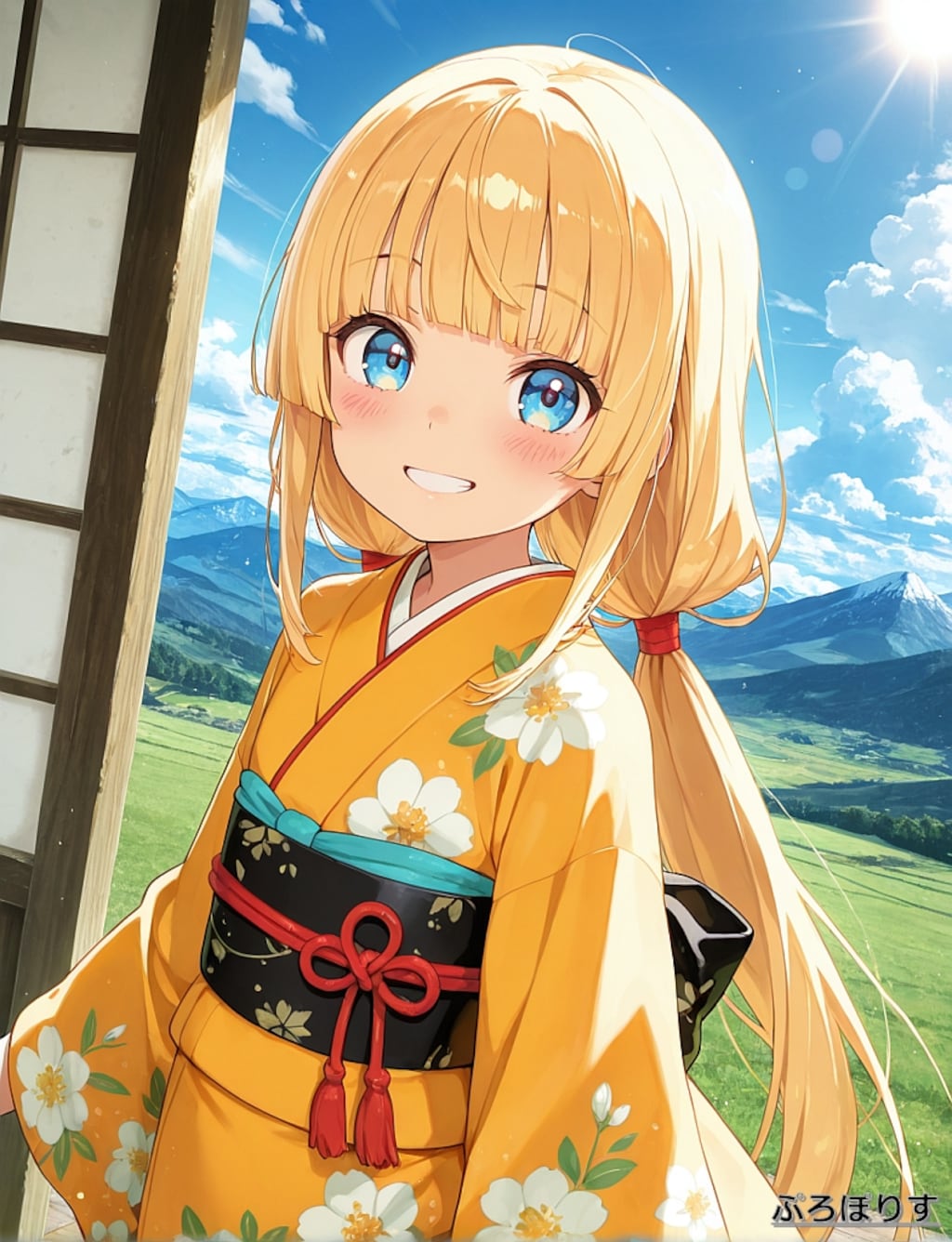金髪姫カットローツインテール着物娘