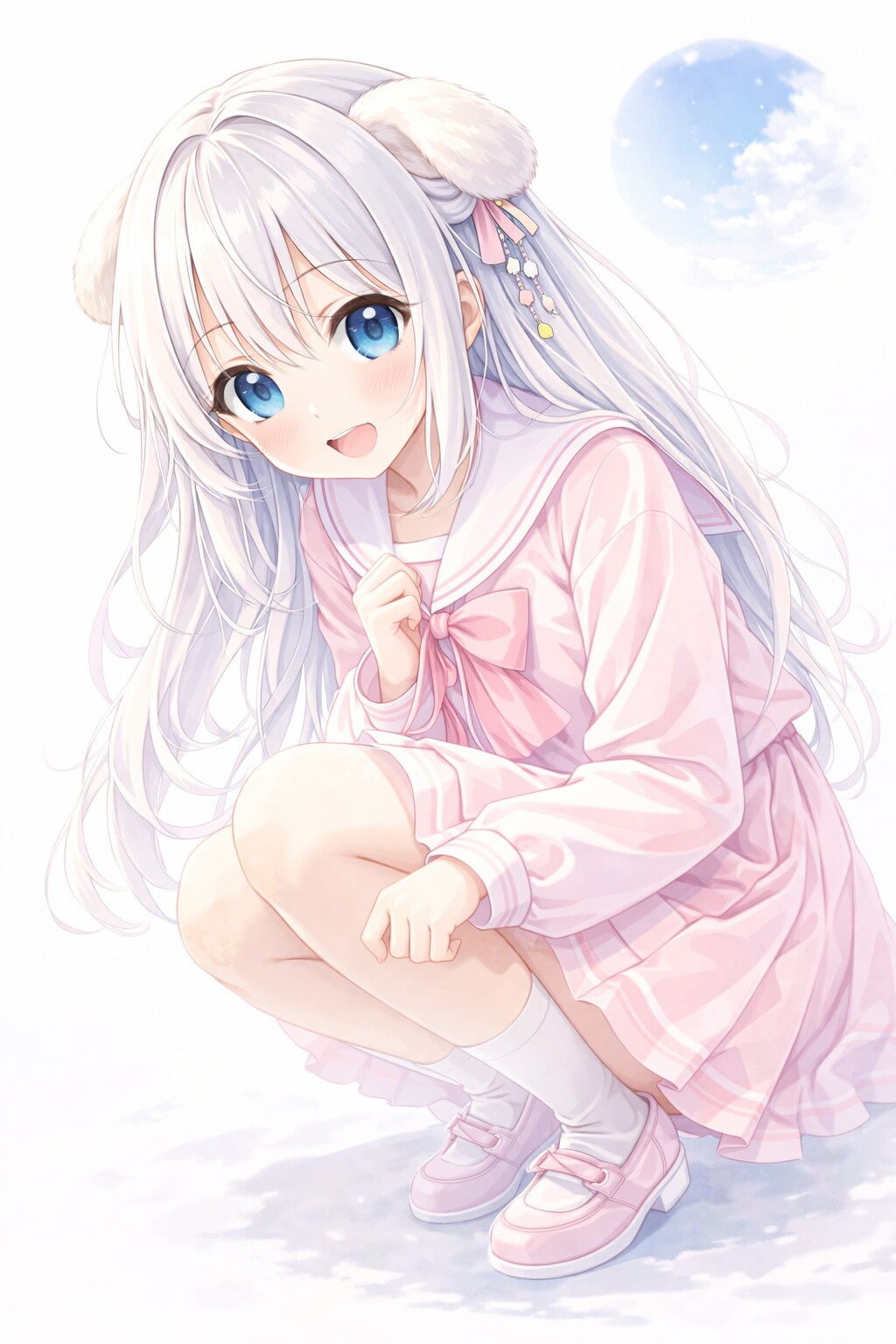 しゃがみこみ、見上げる | の人気AIイラスト・グラビア