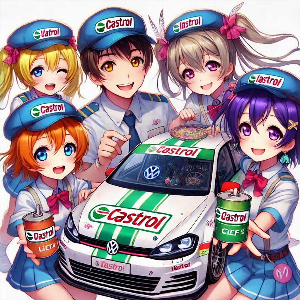 ラブライブキャラとカストロールカラーフォルクスワーゲンゴルフレーシングカー