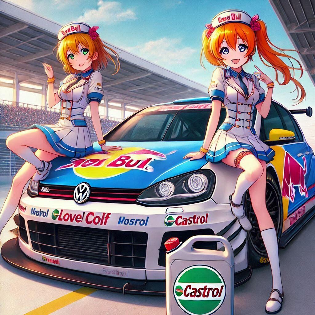 ラブライブキャラとカストロールカラーフォルクスワーゲンゴルフレーシングカー