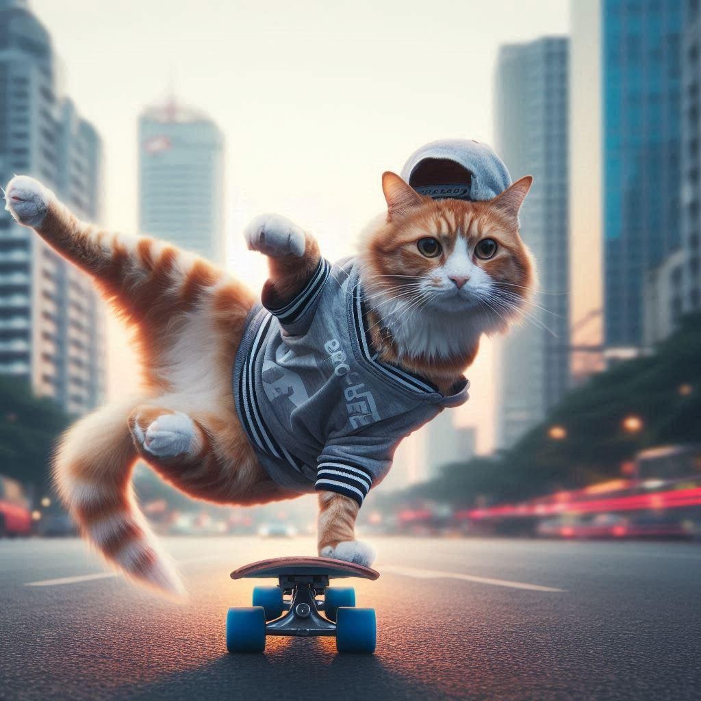 スケボーする猫