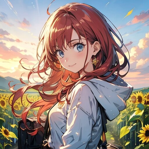 ひまわりと赤髪パーカー | の人気AIイラスト・グラビア
