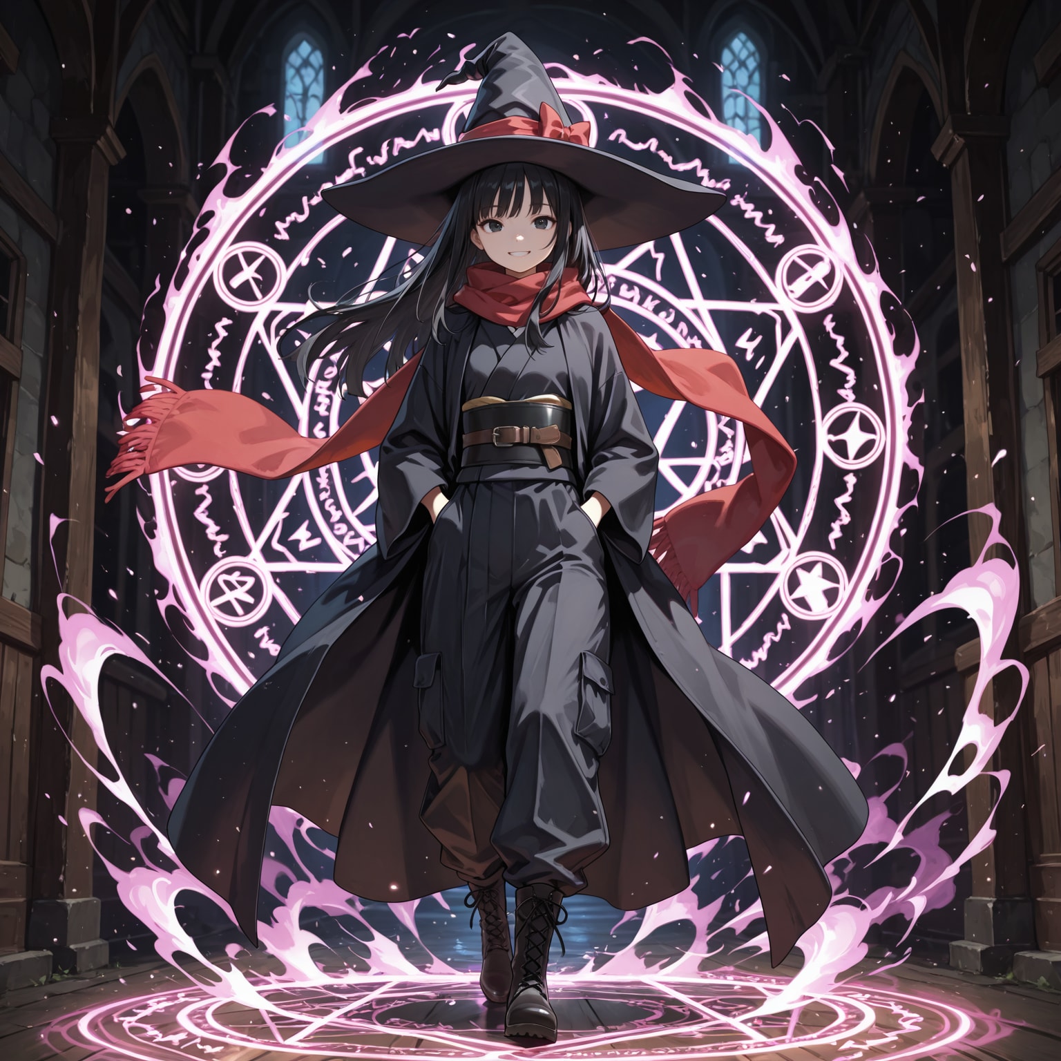 魔法陣を展開しながら颯爽と歩く魔女さん | の人気AIイラスト・グラビア