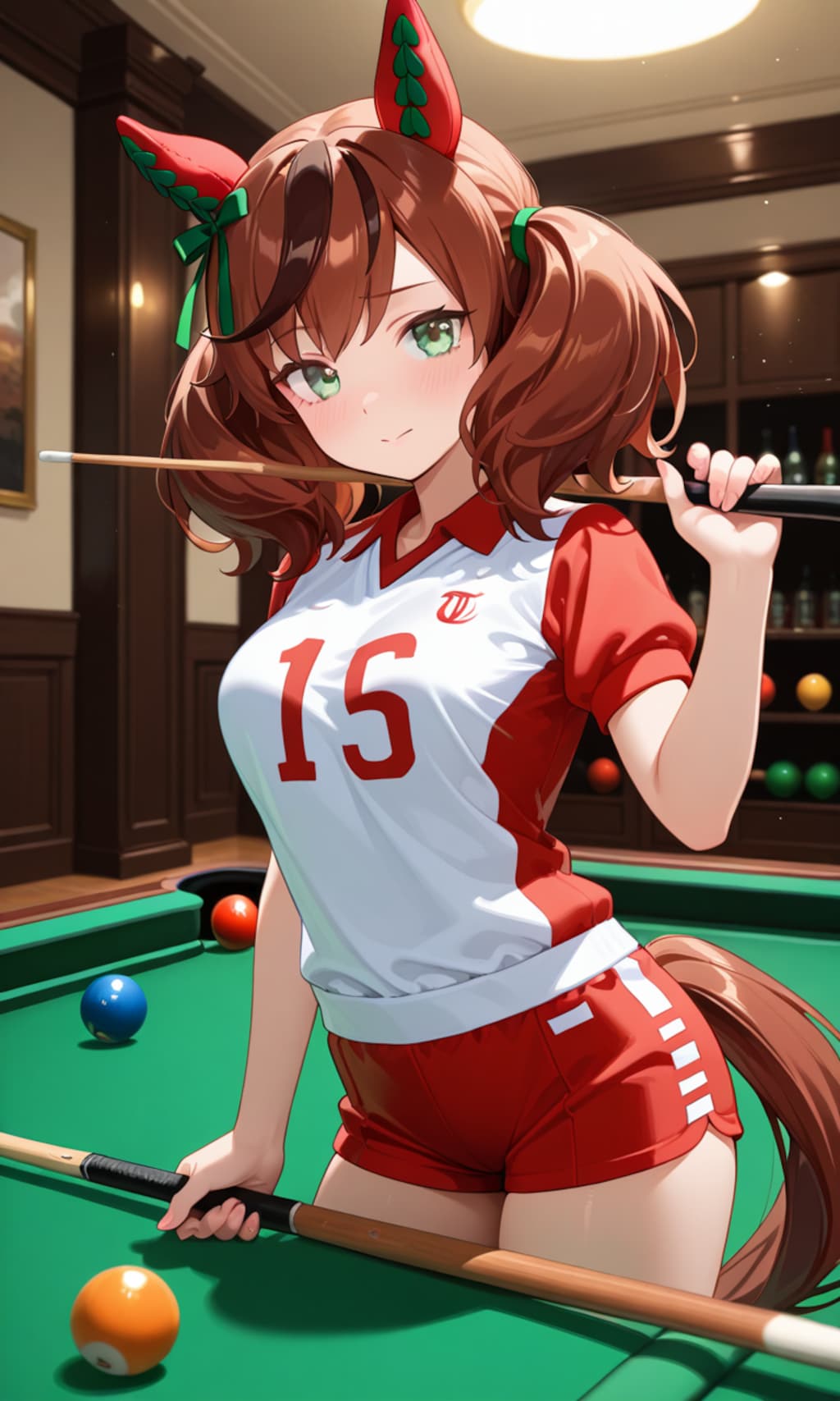 ビリヤードをやってみるネイチャさん