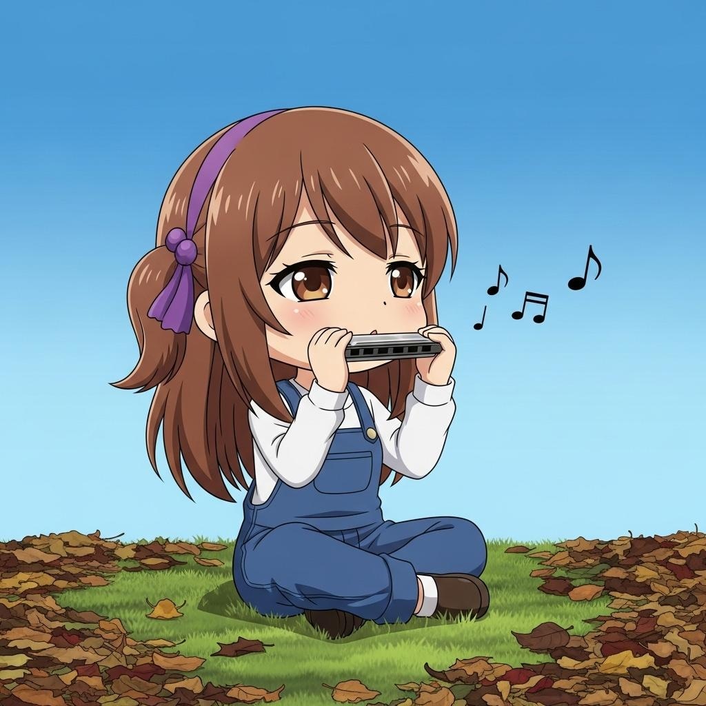 ハーモニカを吹くスミレちゃん