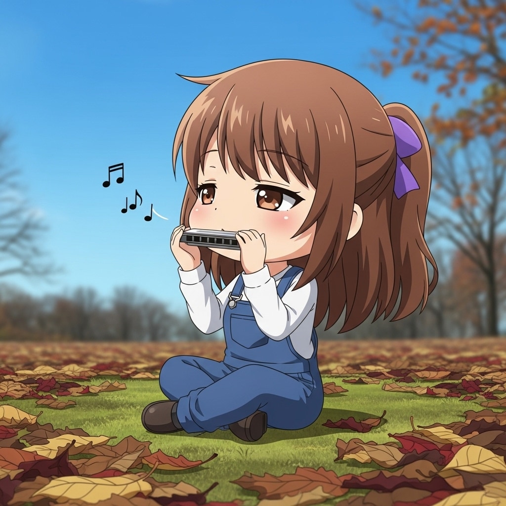 ハーモニカを吹くスミレちゃん
