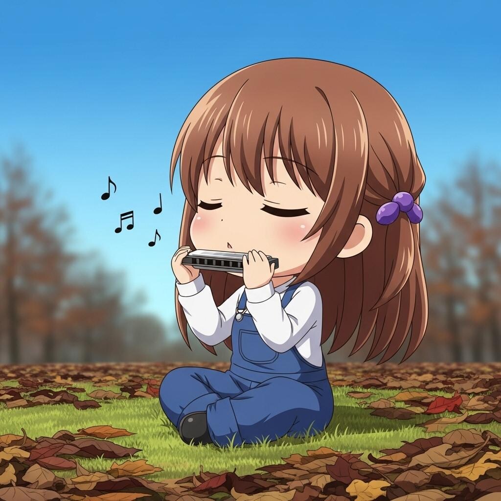 ハーモニカを吹くスミレちゃん