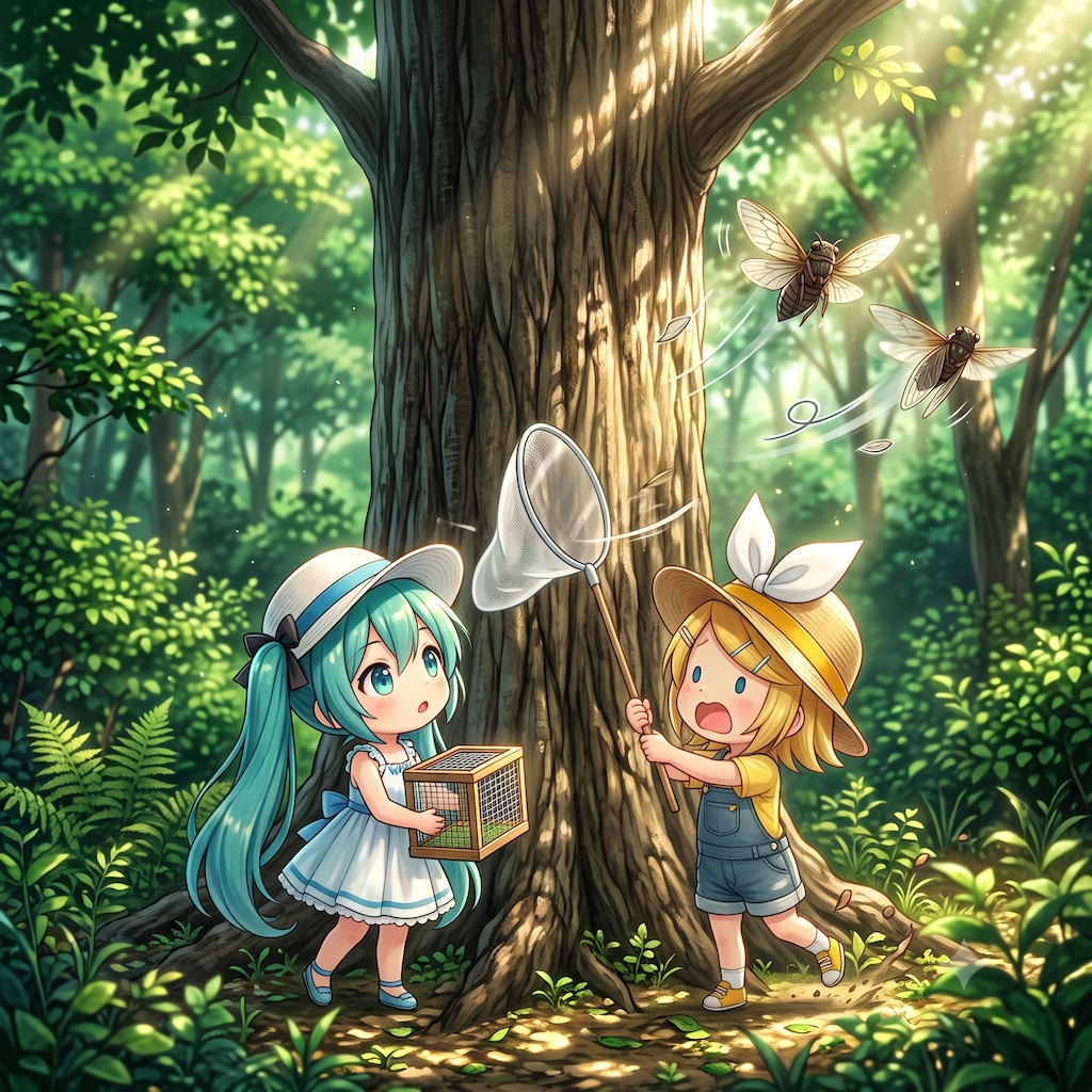 蝉取り ミクちゃんリンちゃん