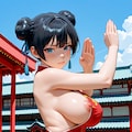 赤チャイナさん格闘でポロリ 4枚目