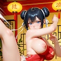 赤チャイナさん格闘でポロリ 3枚目