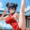 赤チャイナさん格闘でポロリ 2枚目