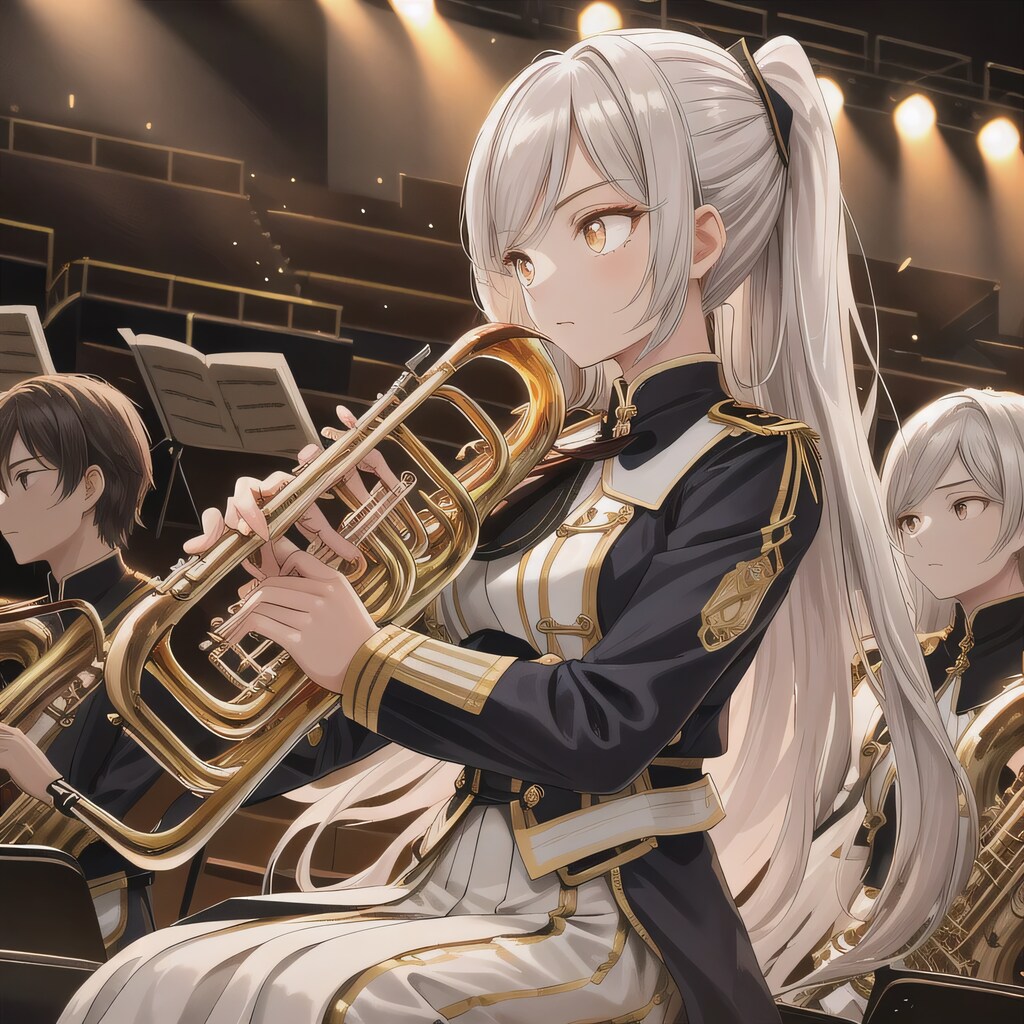 銀髪ポニテでブラスバンドの少女