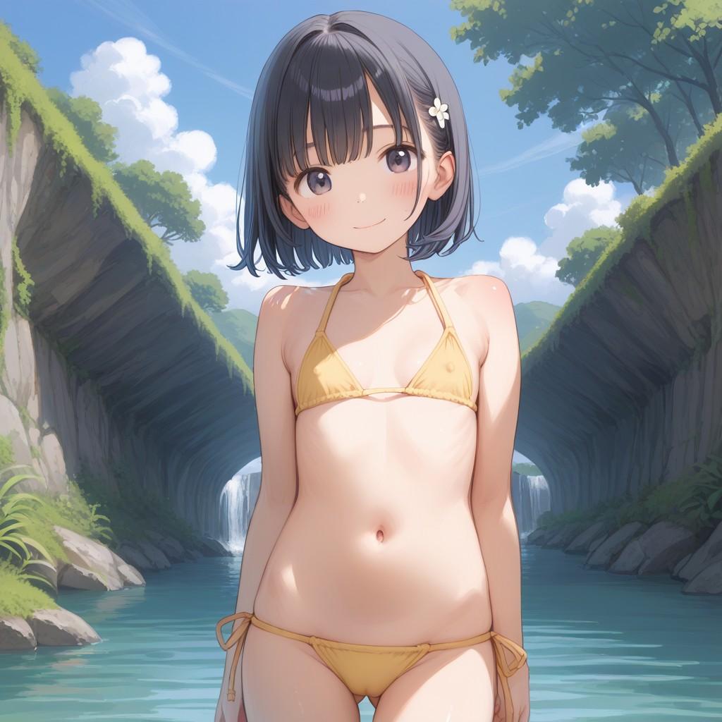 ボブカット〇リJ〇ちゃんのビキニ姿（黄色）