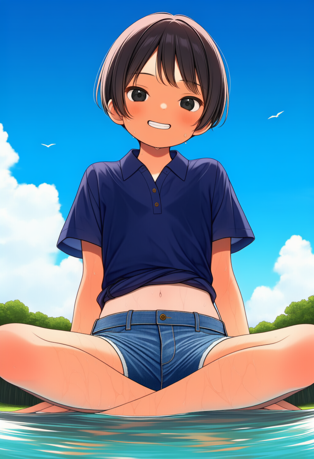 川遊びする日焼けボーイッシュちゃん_0723