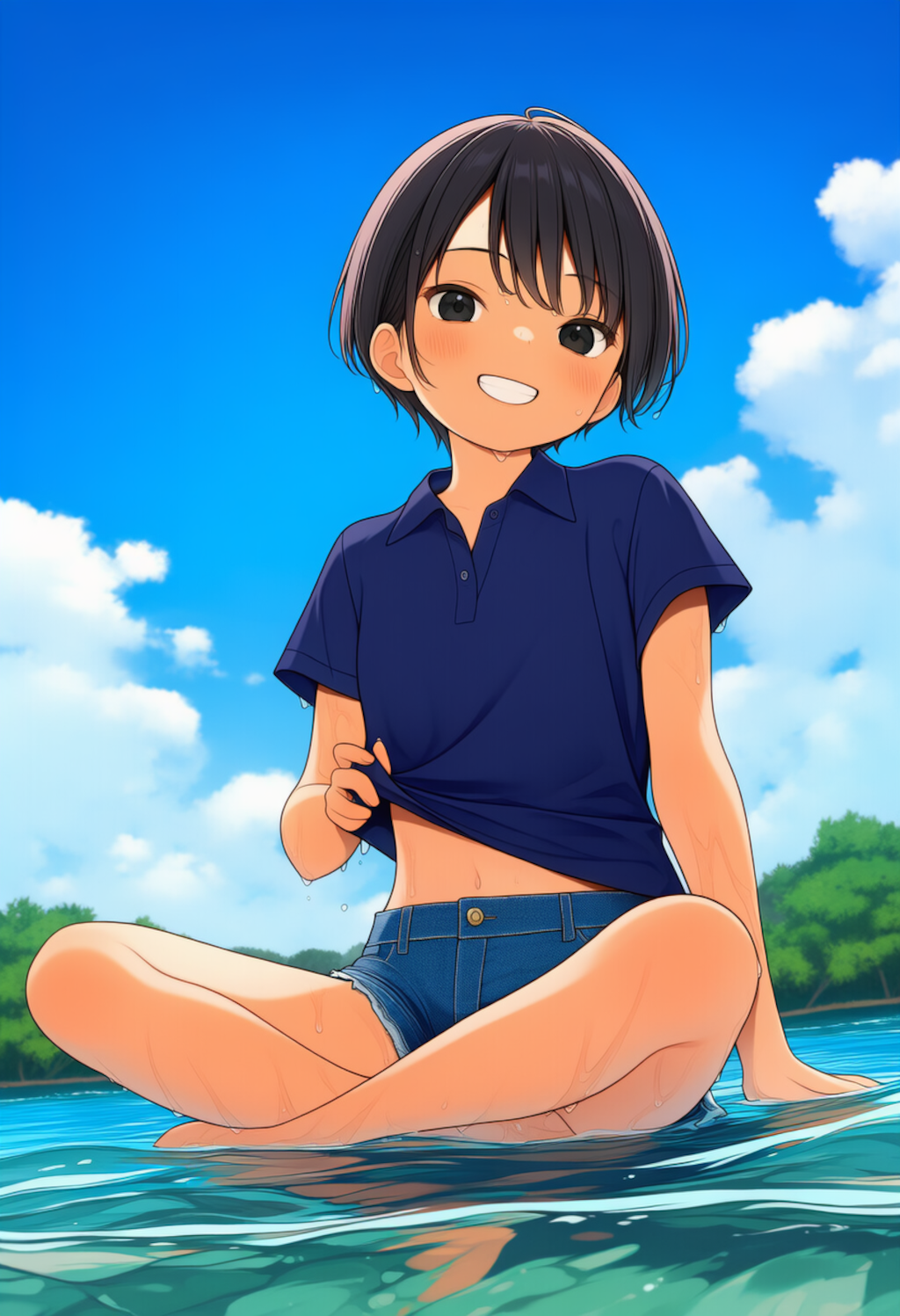 川遊びする日焼けボーイッシュちゃん_0723