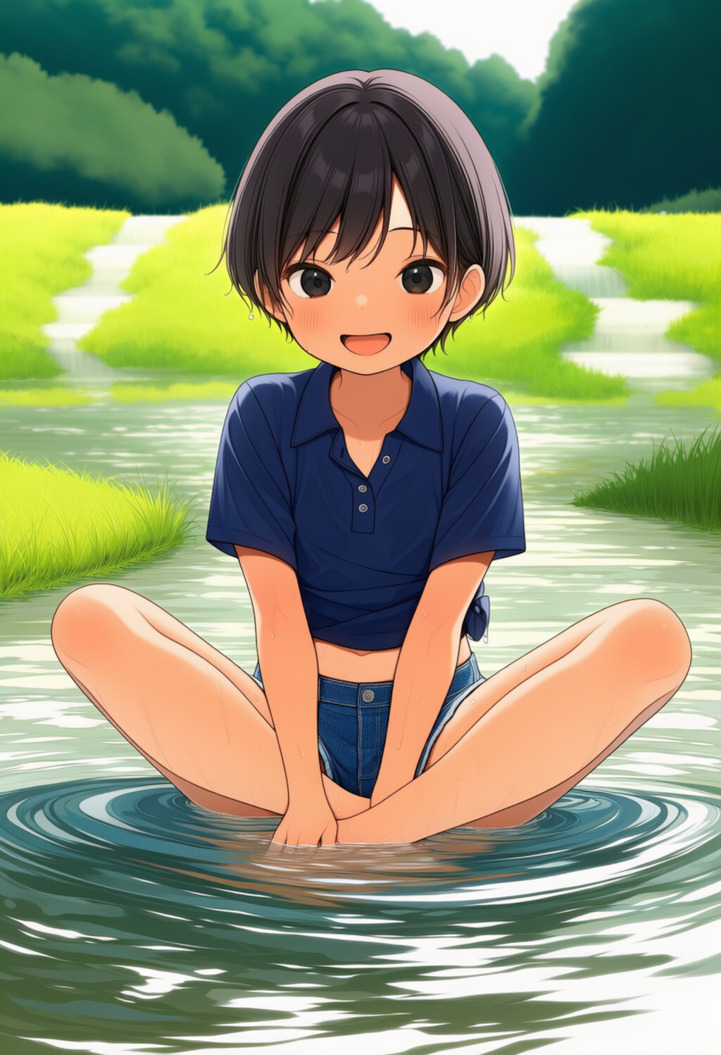 川遊びする日焼けボーイッシュちゃん_0723