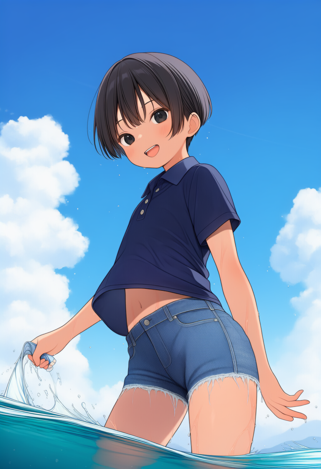 川遊びする日焼けボーイッシュちゃん_0723