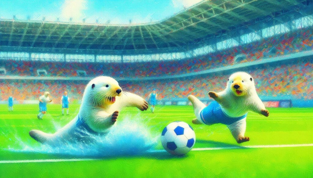 部活でサッカーする白ラッコ