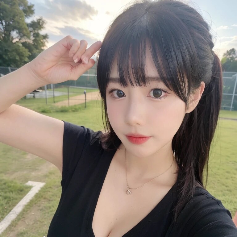 黒髪ポニテでテニスウェアの美女４６ | の人気AIイラスト・グラビア