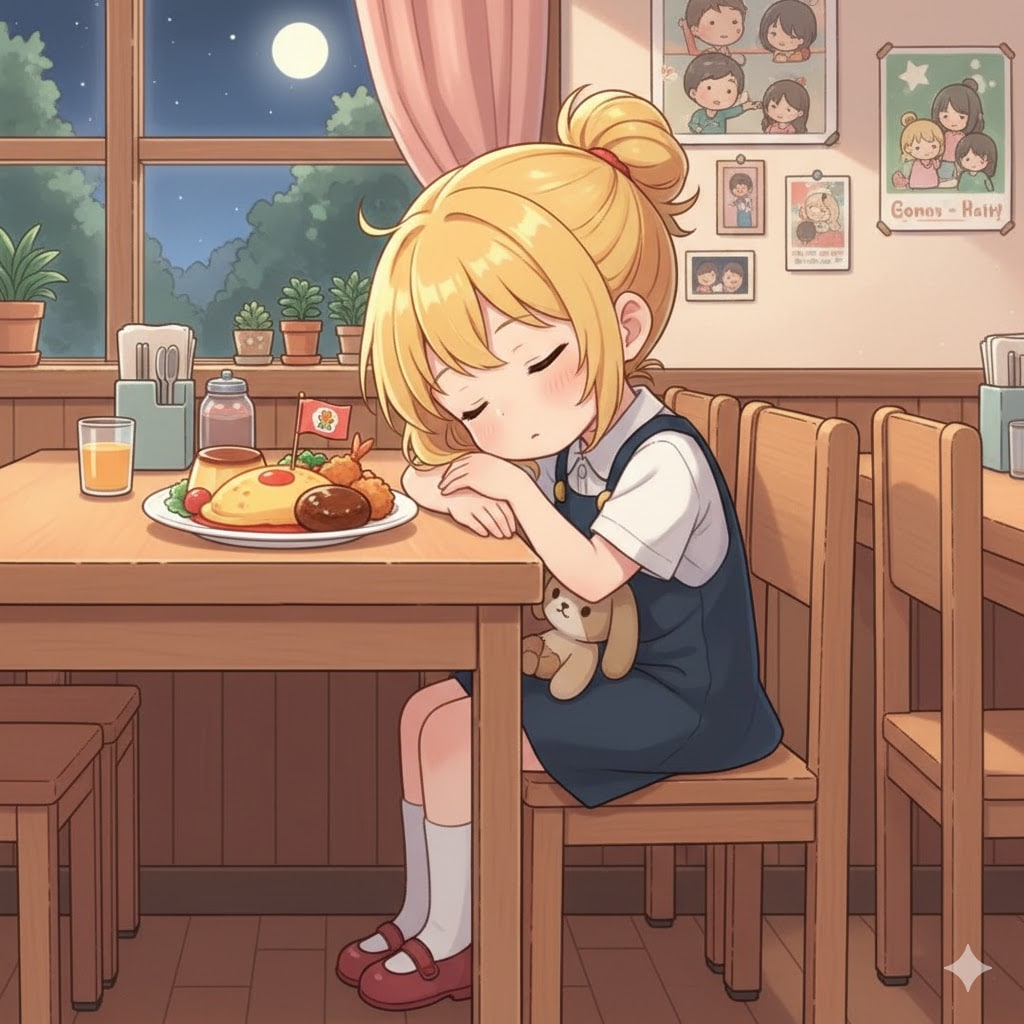 食事中に寝落ちする、ちちぷいちゃん