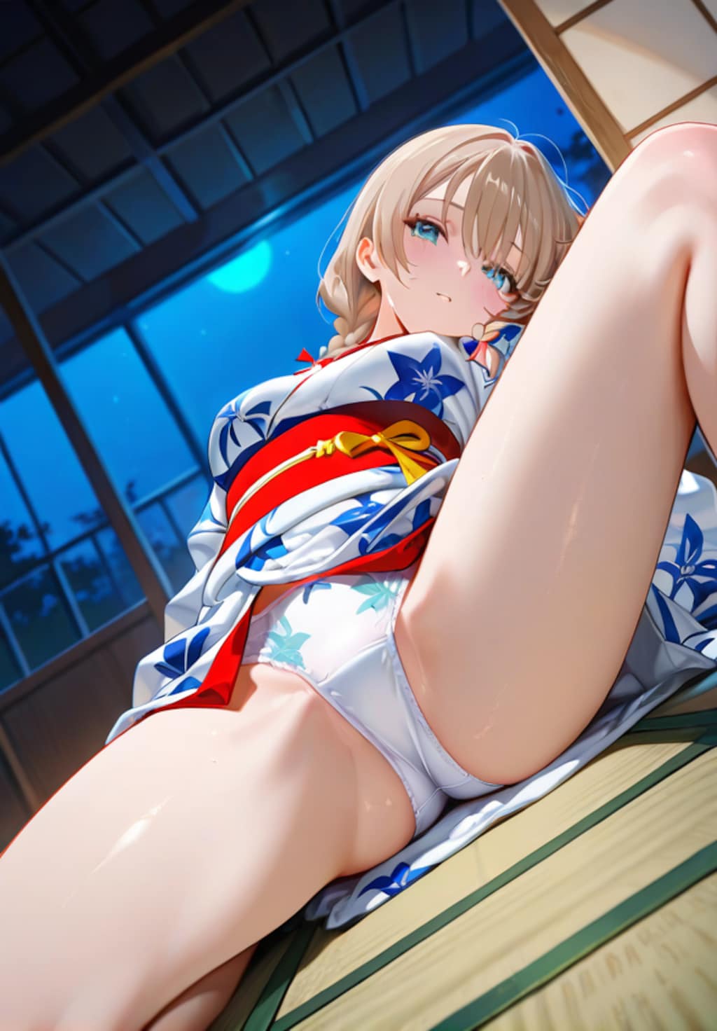 滑って転んで、大股開き！！