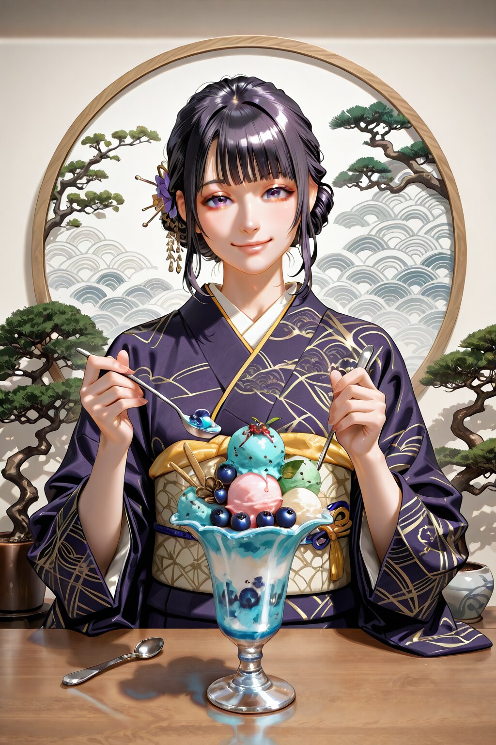 bonsai and blueberry ice cream