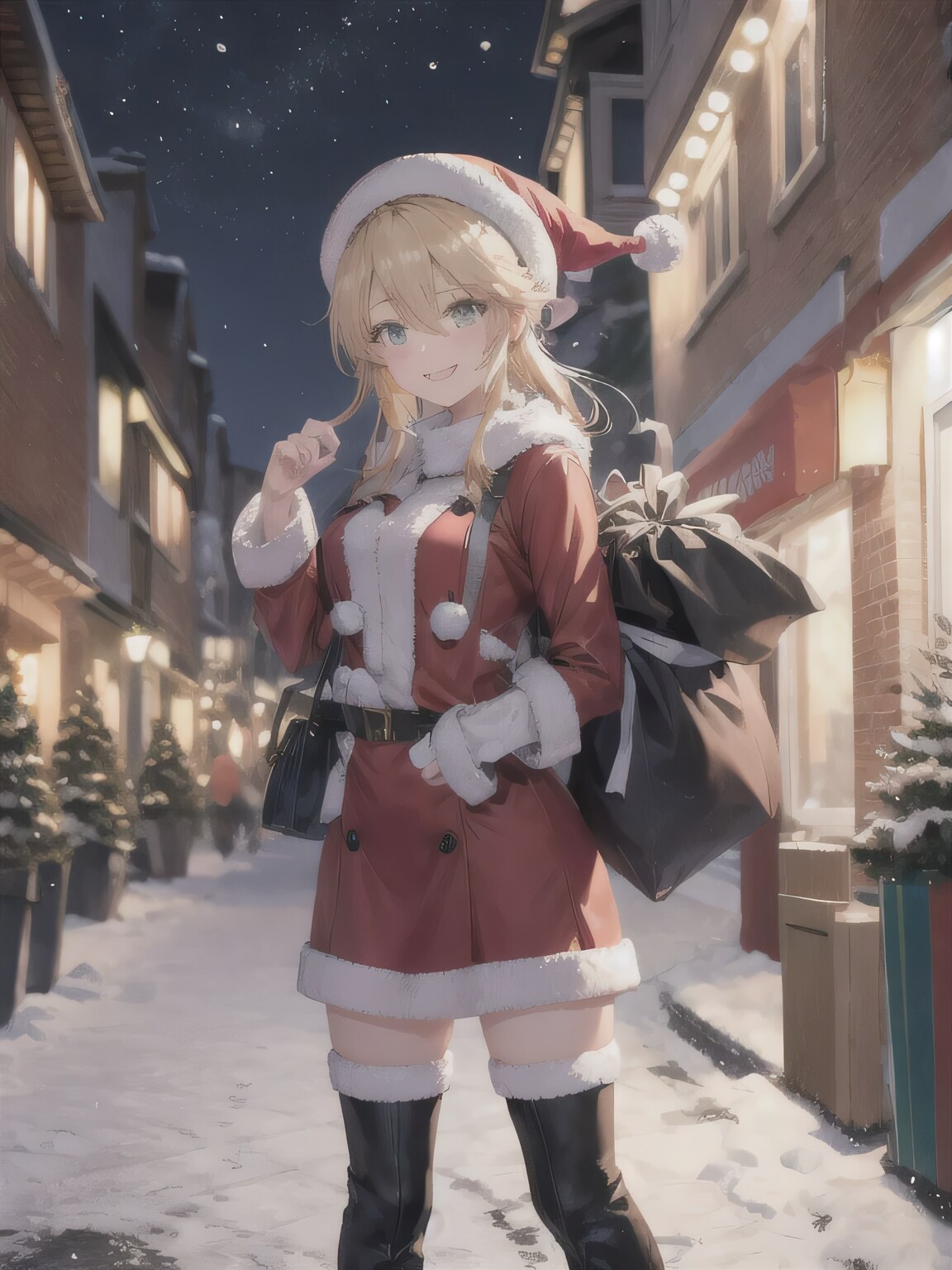 金髪ロングでサンタ衣装の少女８ | の人気AIイラスト・グラビア