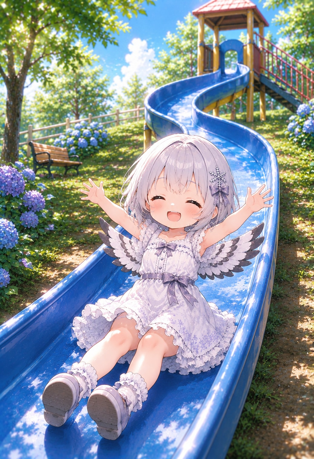でっかいすべり台とシマちゃん