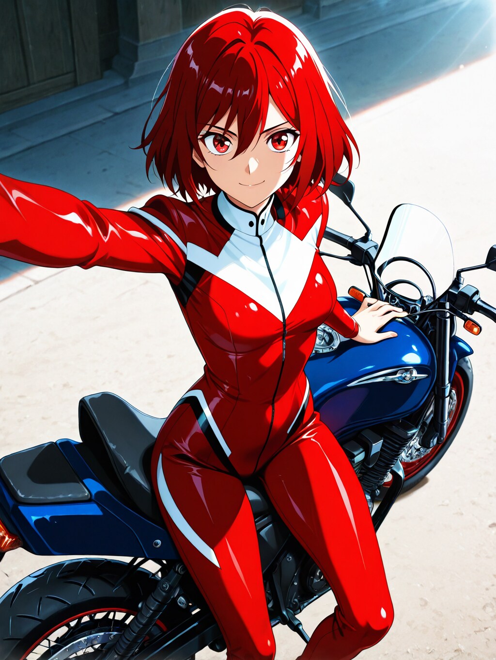 かっこいいバイク女子！ レーシングスーツを着た女の子