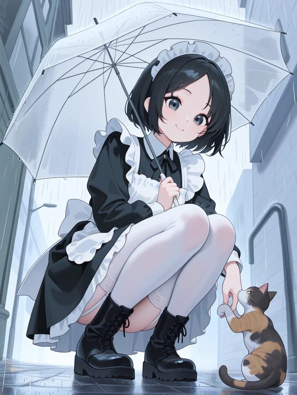 雨の日のメイドと猫