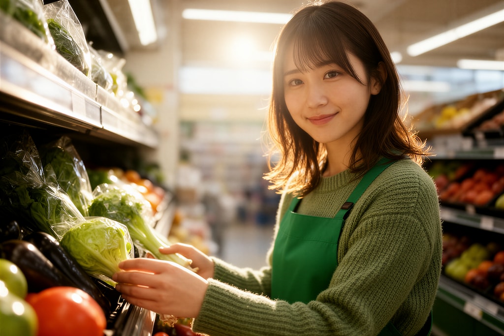 早朝のスーパーの店員