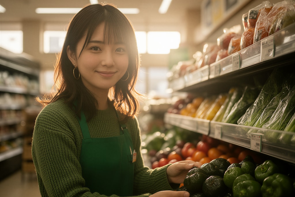早朝のスーパーの店員