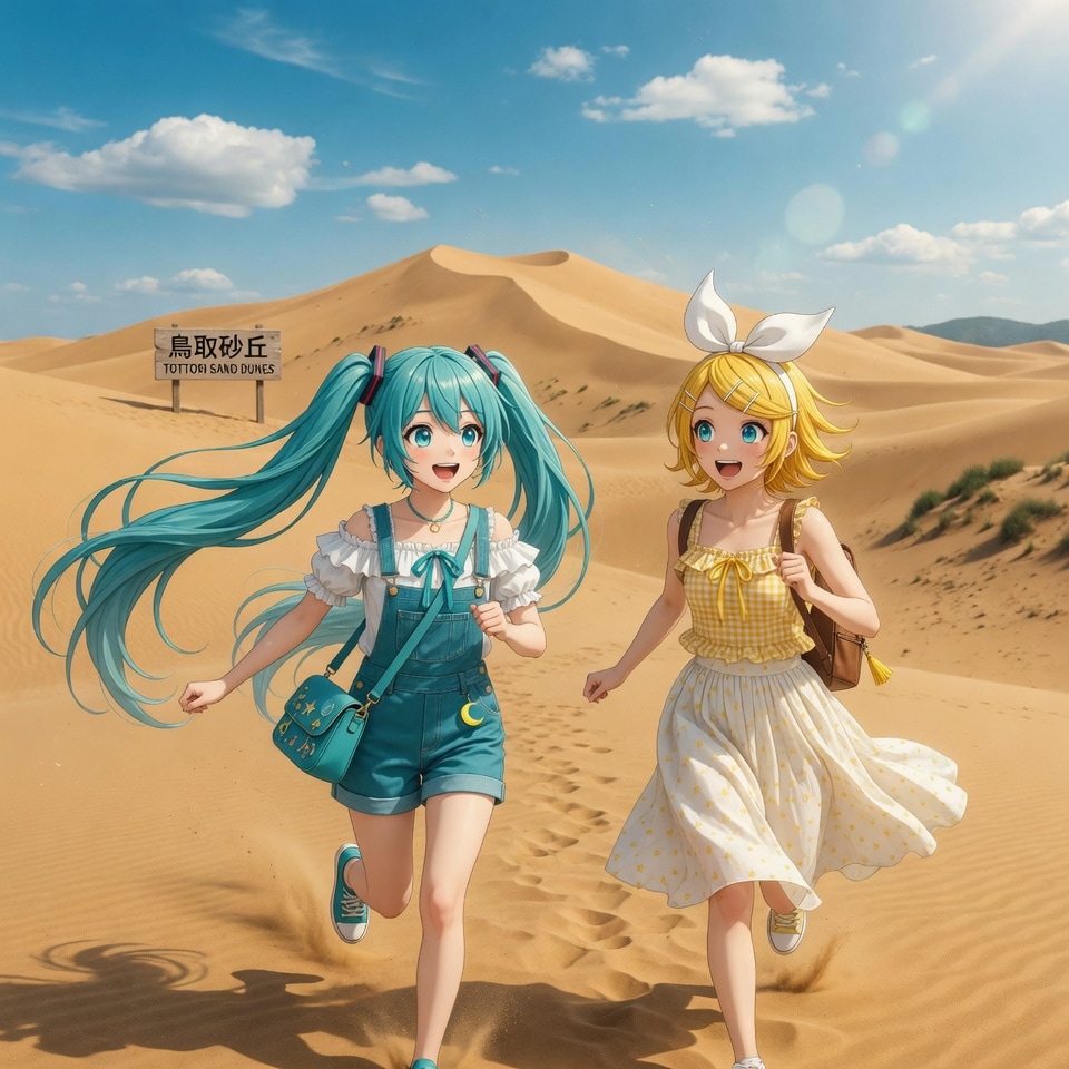 鳥取旅行をするミクさんとリンさん
