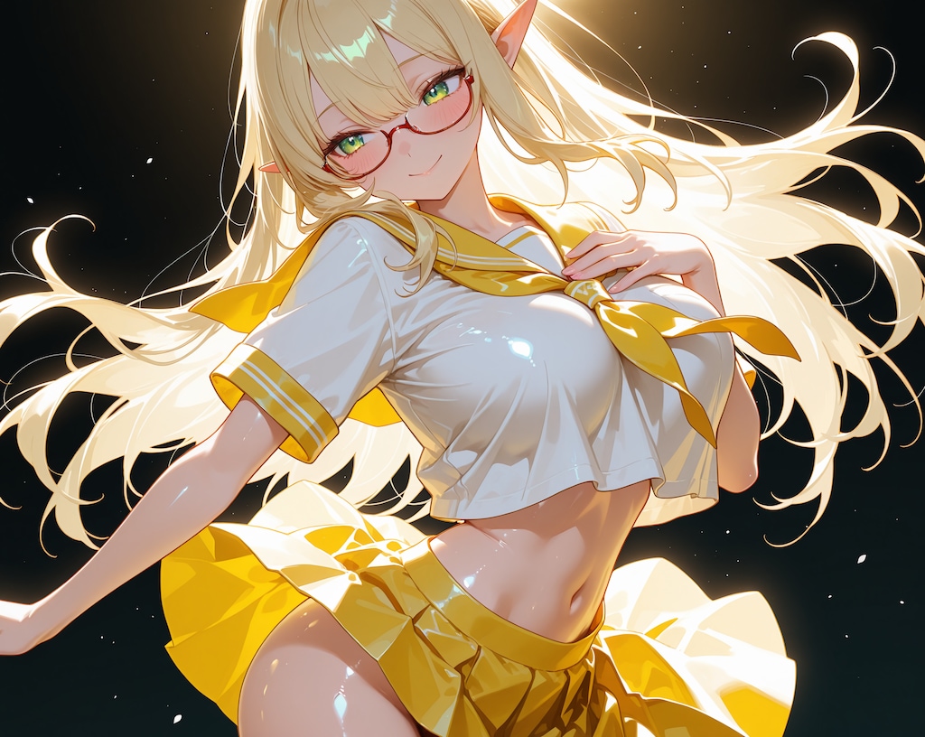 金髪エルフさん♪…カラフル制服ヘソ出し♡