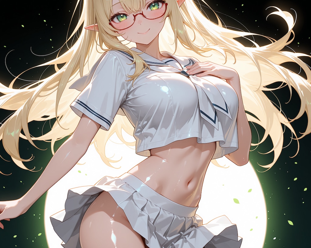 金髪エルフさん♪…カラフル制服ヘソ出し♡