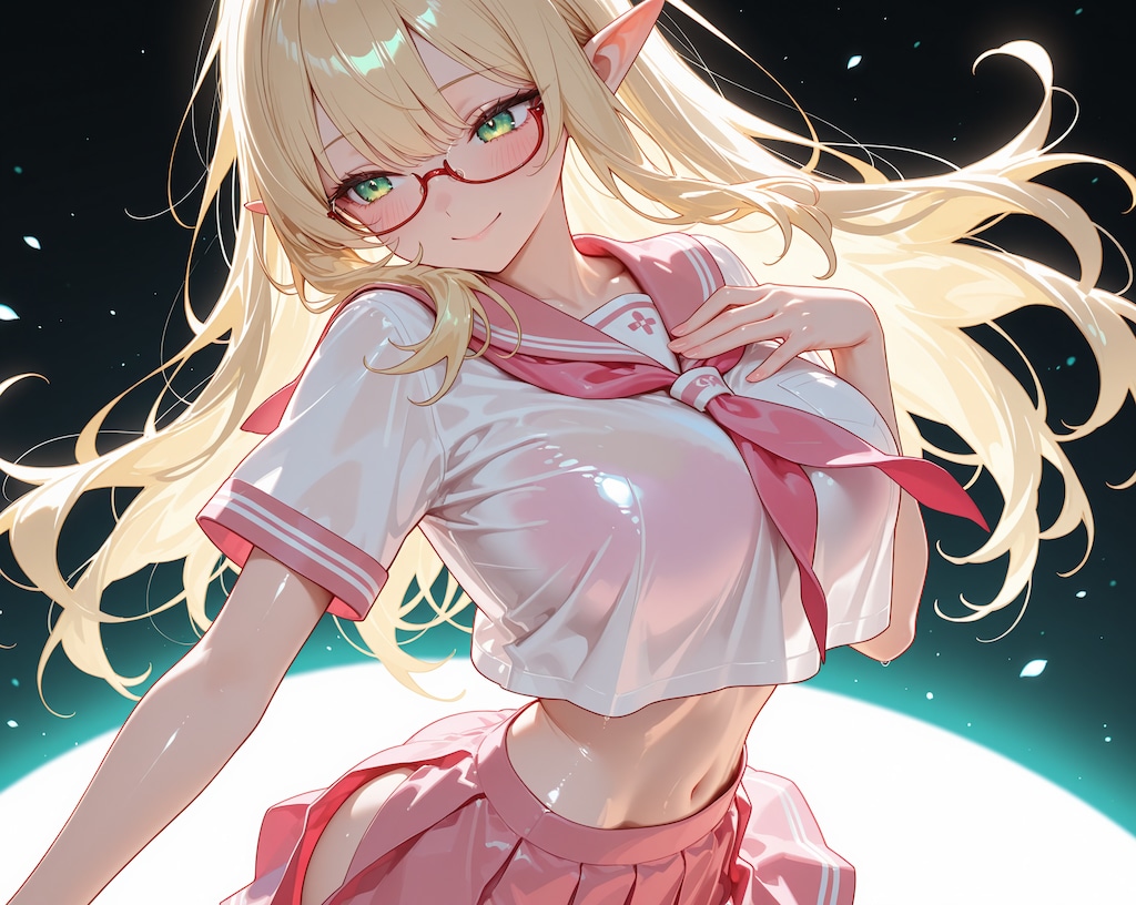 金髪エルフさん♪…カラフル制服ヘソ出し♡