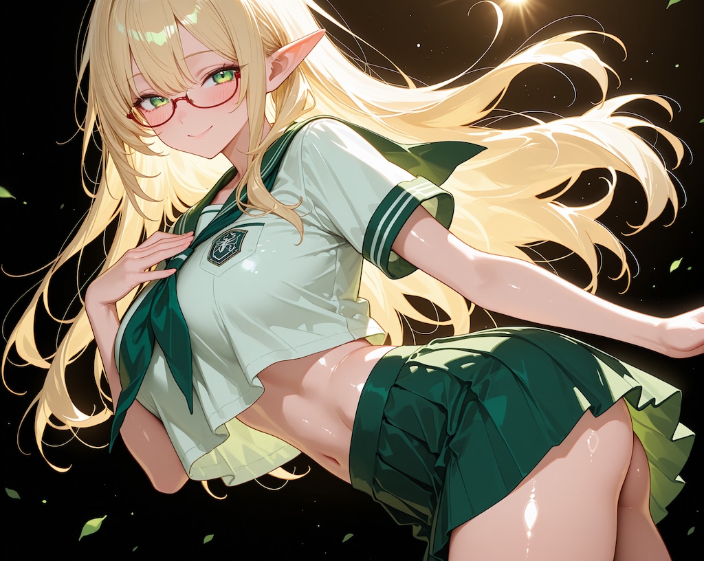 金髪エルフさん♪…カラフル制服ヘソ出し♡