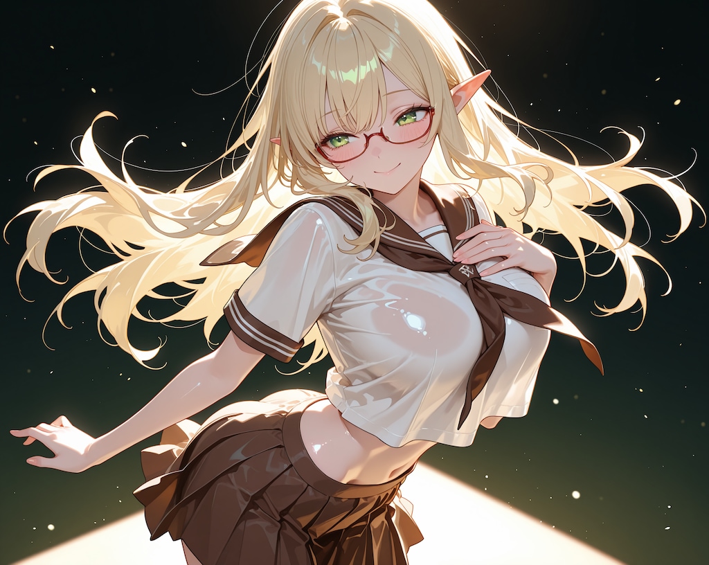 金髪エルフさん♪…カラフル制服ヘソ出し♡