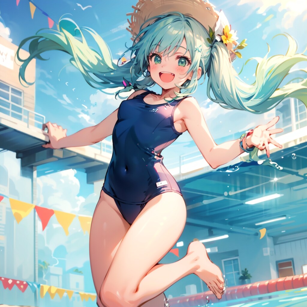 スク水とストローハットとミクさん
