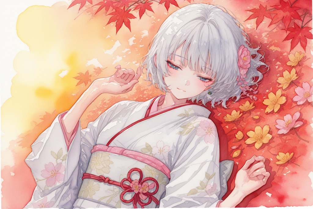 watercolor, girl, autumn