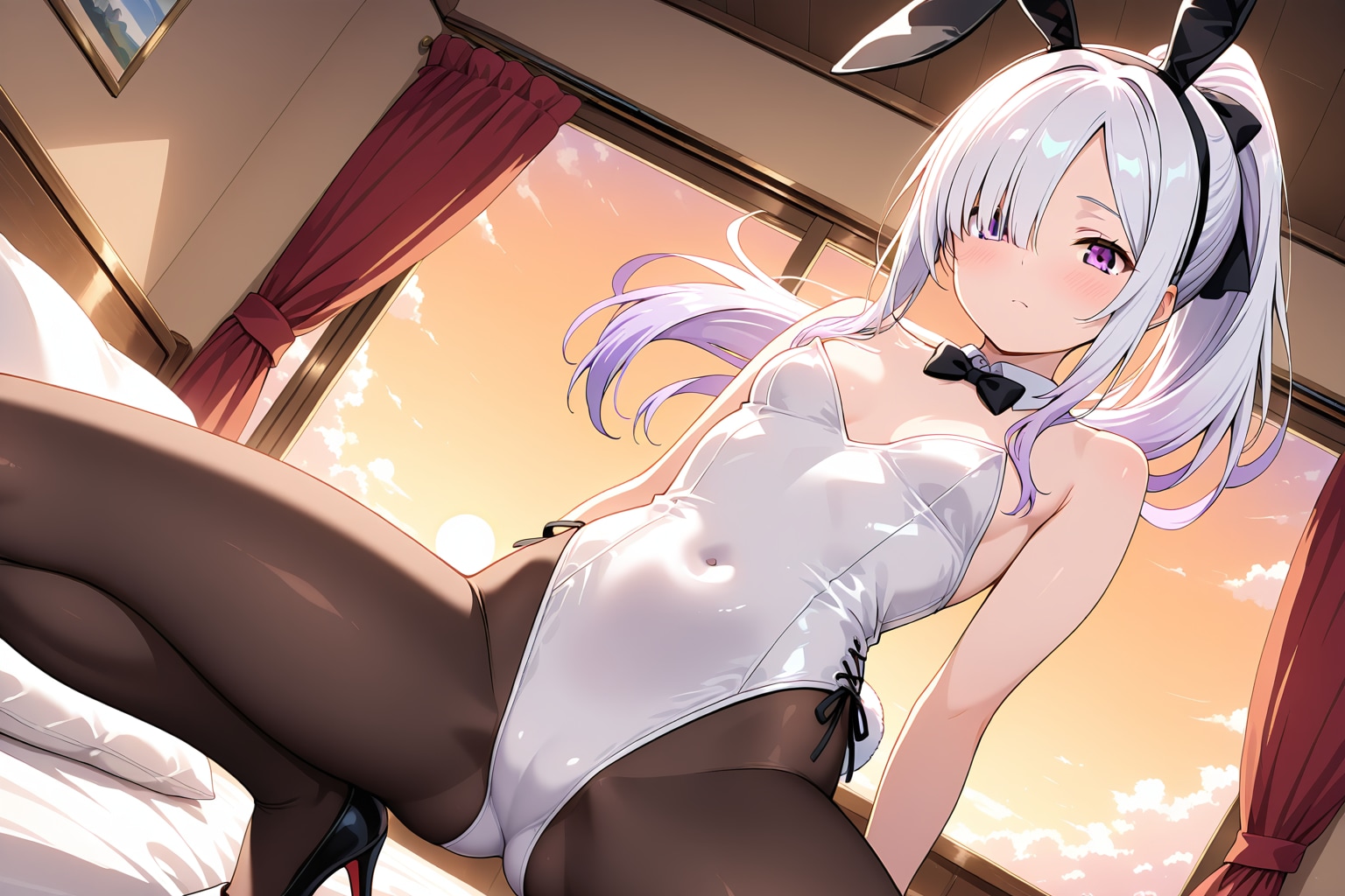 メカクレ薄紫髪ちゃん52『跨りポーズ』