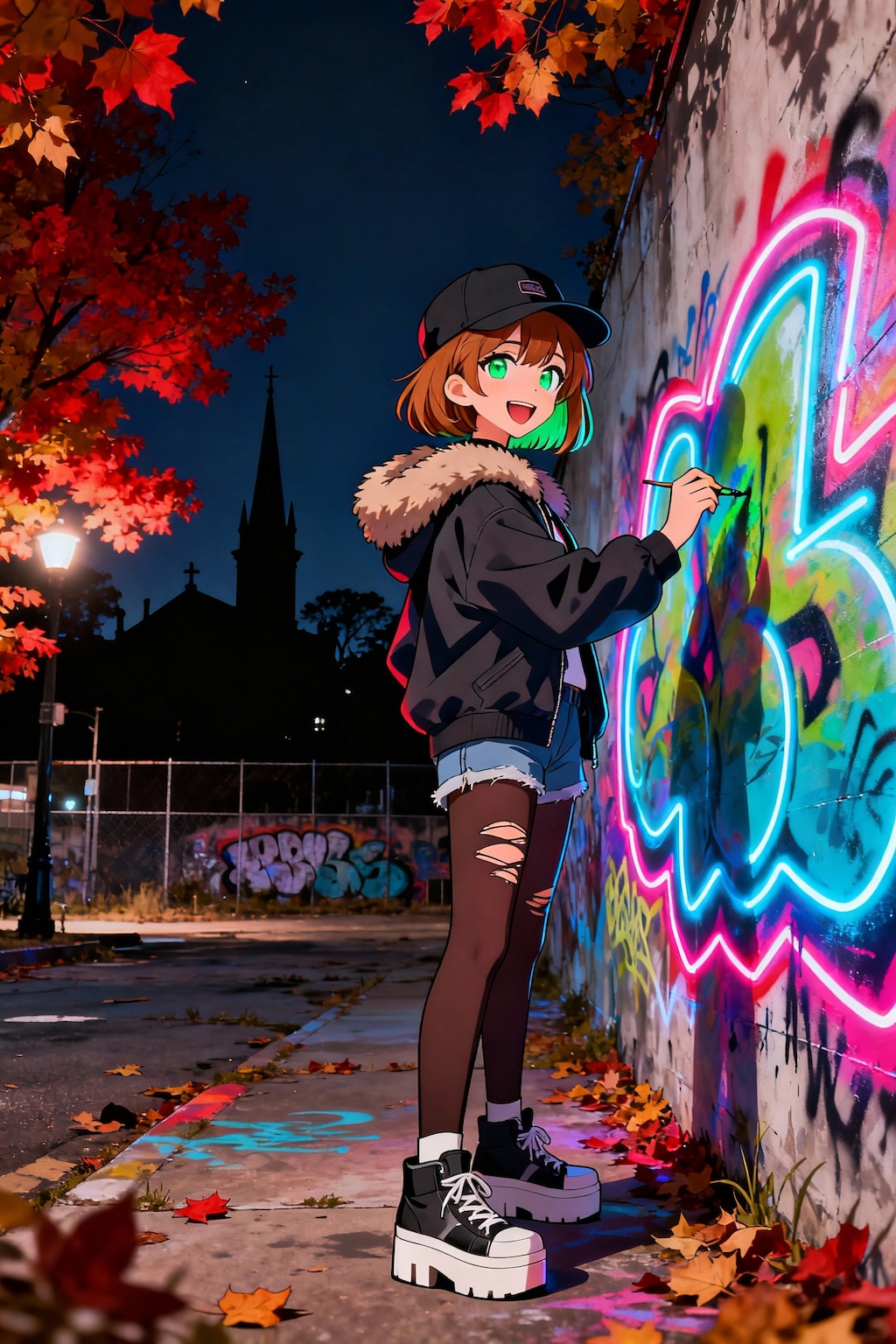 真夜中の蛍光サイン