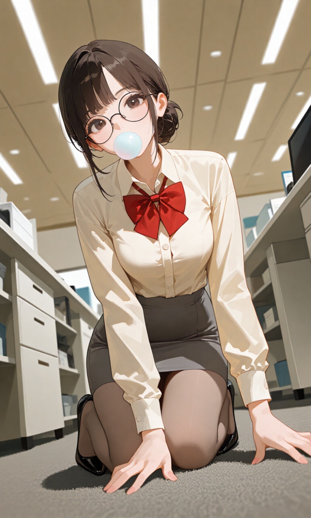 ガムを膨らすOLさん