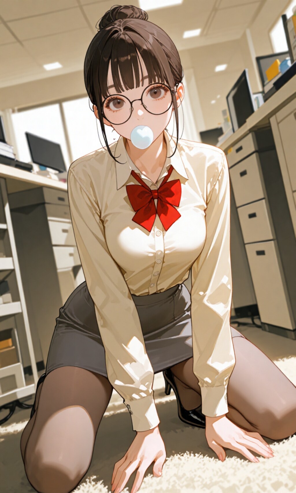 ガムを膨らすOLさん