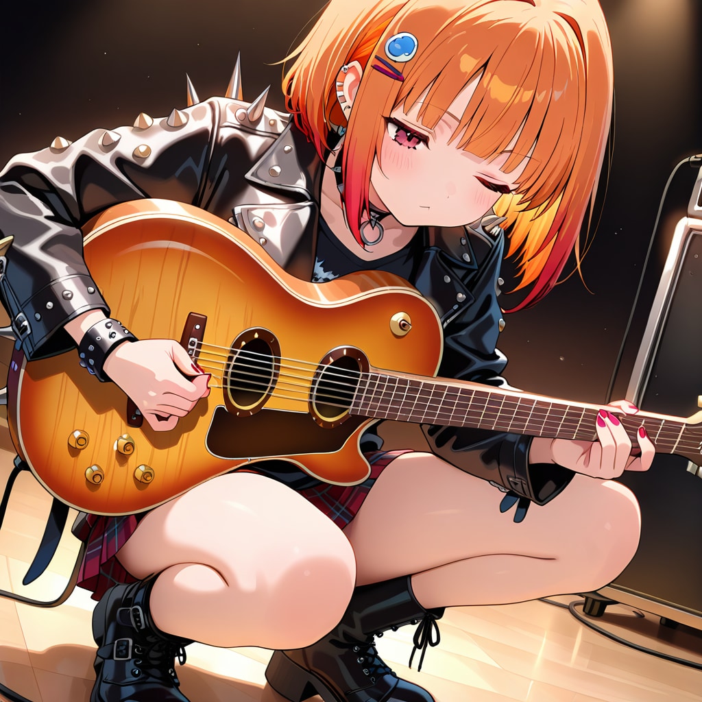 しゃがんでギターを弾く双葉