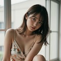 夏の窓際の花柄ワンピース 3枚目